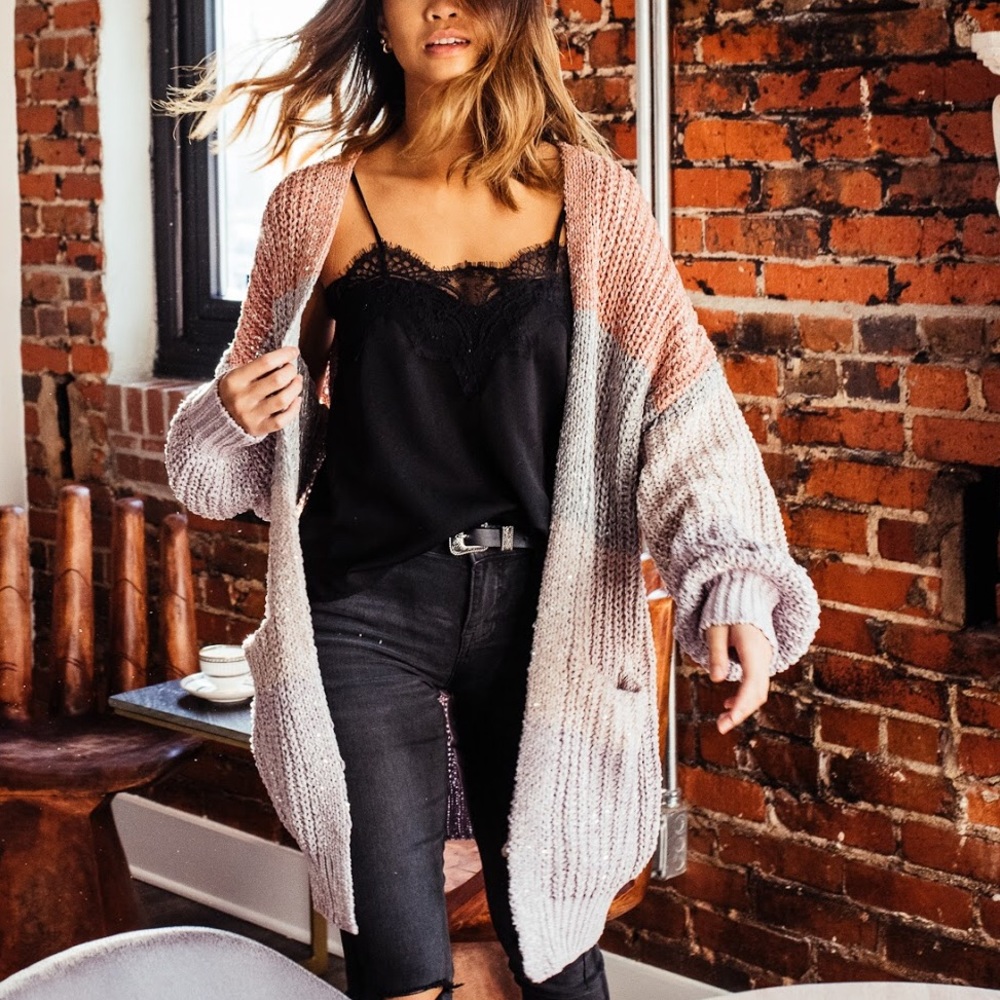 STORIA sequin color blocked cardigan